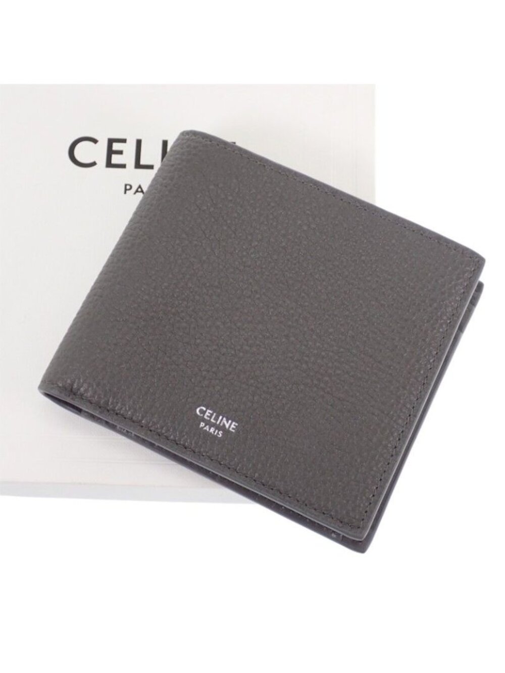 Celine Bifold Wallet Calfskin Cowhide Gray Simple Business Folding
